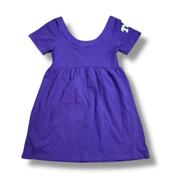 Y2K NOS TCU Mini Scoop Neck Dress Womens Baby Doll Purple White Logo Size L - Picture 2 of 4